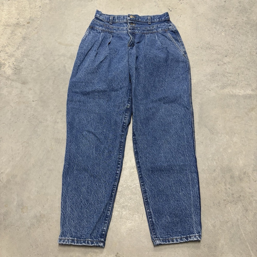 Vintage Lee Jeans Womens Pleated High Rise Medium Wash Tapered Made in USA 14